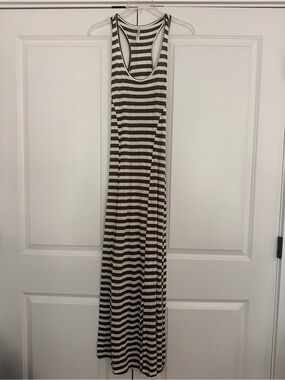 Striped Racerback Maxi Dress in Olive & White